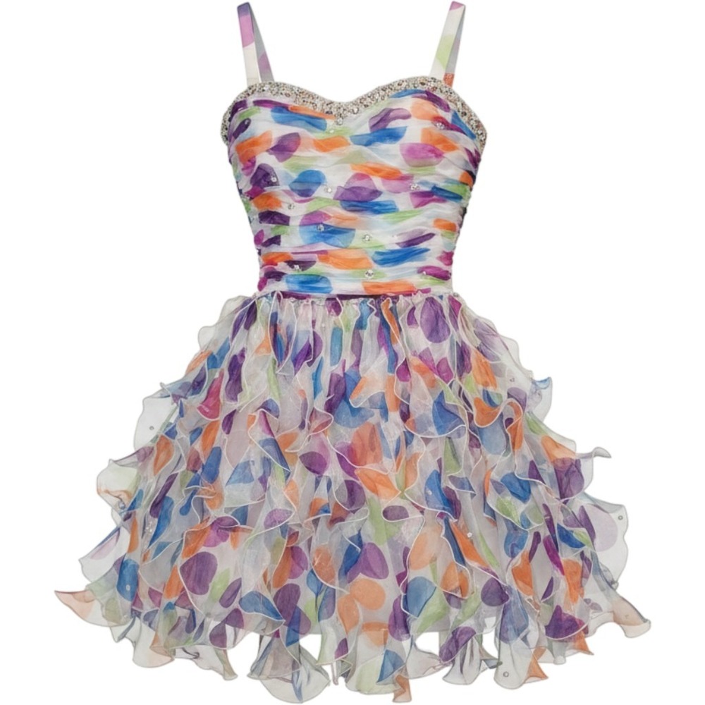 Mori Lee Madeline Gardner Sticks & Stones Ruffle Party Dress Multicolor Size 5/6